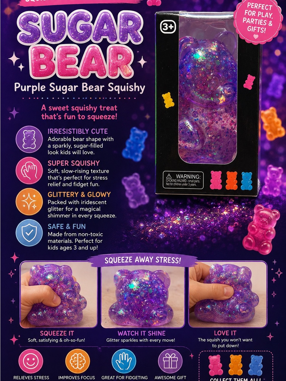 Purple Squishy - Glittery Purple Squeeze Toy